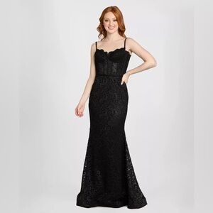 Morgan & Co. Black Glitter Lace Corset Formal Gown Size 1 12938 NWT